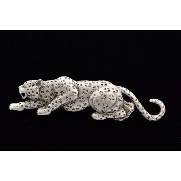 JJ VIntage Prowling Cheetah Leopard Pin Brooch Chunky Pewter Signed 1980s BinBP - Picture 1 of 12